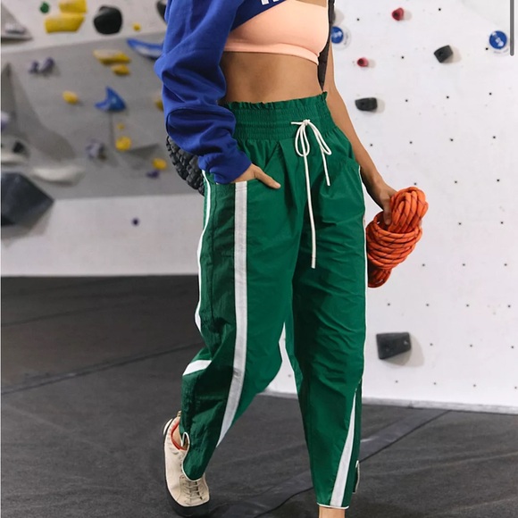 Free People Pants - FREE PEOPLE Green Track Pants with White Stripes (Champ Is Here Pants)